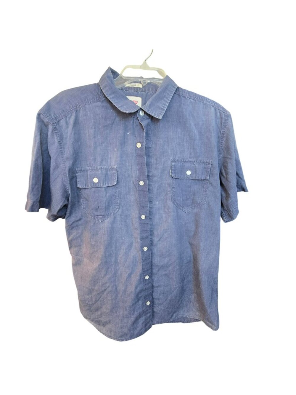 Levis Mens Standard Fit Short Sleeve Chambray Button-Up Shirt Size L Blue JJ4396